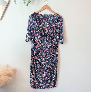 Ralph Lauren Navy Floral Midi Dress Sz 16